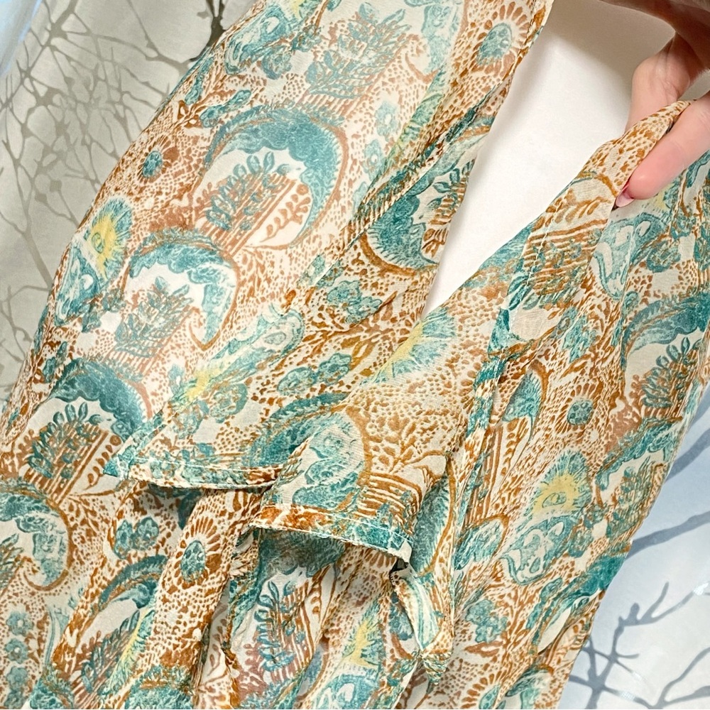 DRIES VAN NOTEN teal green brown white print silk waist tie swim coverup skirt - Picture 5 of 8